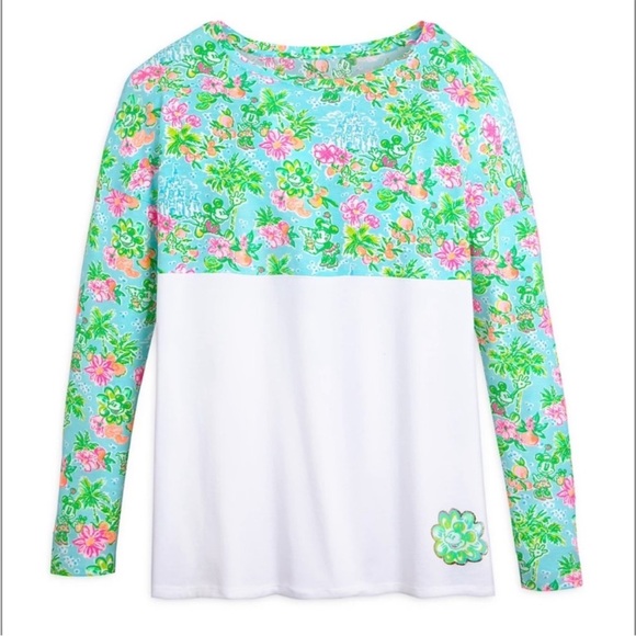 Lilly Pulitzer x Disney Parks Finn Top Mickey Minnie Mouse Sz M Green Pink NEW